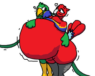 ambiguous_gender anthro beak belly belly_inflation big_belly blush blush_lines breasts duo eye_contact feather_markings feathers featureless_breasts female female/ambiguous heart_symbol hose hose_in_butt hose_in_mouth hose_inflation hug huge_belly huge_hips huge_thighs hyper hyper_belly hyper_inflation inflation looking_at_another markings motion_lines nude object_in_ass overweight overweight_anthro overweight_female red_body standing thick_thighs wide_hips 6saw789 avian bird lovebird parrot true_parrot 2024 aliasing digital_drawing_(artwork) digital_media_(artwork) shaded