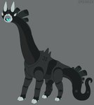 4_ears animal_genitalia animal_penis black_body black_sclera blue_eyes cloven_hooves dewclaw_hooves equine_genitalia equine_penis feral genitals grey_background grey_body hooves lidded_eyes long_neck long_tail machine male markings medial_ring mouthless multi_ear noseless penis quadruped segmented_legs segmented_neck segmented_tail sheath simple_background solo standing tail text thick_neck thick_tail three-quarter_view toony unguligrade unusual_ears very_long_neck white_markings emionix 31_(emx) megalurker omnitope robot 2024 absurd_res artist_name digital_drawing_(artwork) digital_media_(artwork) flat_colors grey_theme hi_res nonbinary_(lore)