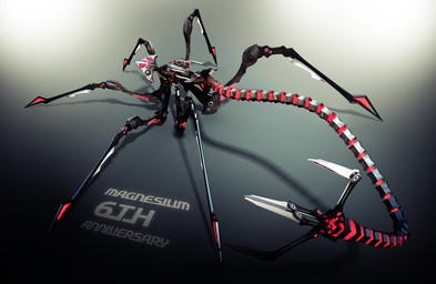 ambiguous_gender anniversary feral glowing glowing_eyes long_tail machine multi_eye multi_limb red_eyes segmented_tail solo tail text deino_(artist) magnesium_(deino) arthropod robot robot_feral 2014 3d_(artwork) autodesk_3ds_max_(artwork) character_name digital_media_(artwork) english_text male_(lore)