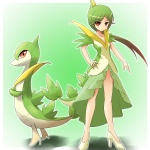 1:1 alternate_species ambiguous_gender animal_humanoid biped clothing costume duo elemental_creature female feral flora_fauna generation_5_pokemon green_hair hair humanoid humanoidized nintendo plant pokemon pokemon_(species) pokemon_costume pokemon_humanoid pokemorph ranphafranboise red_eyes reptile scalie servine tail