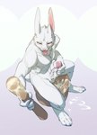 anthro bodily_fluids cum cum_collecting digitigrade genital_fluids holidays male masturbation red_eyes solo tongue tongue_out fumao_jhaipei chinese_new_year lagomorph mammal hi_res