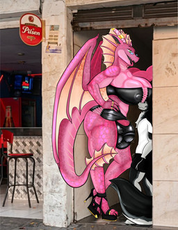 animal_genitalia anthro balls big_balls big_breasts big_bulge big_penis bottomwear breasts bulge butt clothed clothing detailed_background dragon_wings duo ear_piercing equine_genitalia erection eyewear female fluffy fluffy_tail footwear fur genitals glasses glistening green_eyes gynomorph high_heels horn huge_breasts intersex larger_female male male/female nipples open_mouth penis piercing pink_body pink_scales ring scales shoes size_difference small_bulge smaller_male smile tail thick_thighs throbbing throbbing_penis tight_clothing tongue tongue_out tongue_piercing topwear wings vexter_arts a_chance_encounter mythology goddess_bread canid canine dragon mammal mythological_creature mythological_scalie scalie 2026 absurd_res digital_media_(artwork) hi_res meme