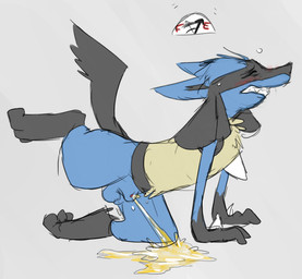 animal_genitalia anthro balls biped blue_balls bodily_fluids clenched_teeth fuel_gauge genital_fluids genitals hiked_leg male male_peeing meter omorashi peeing penis penis_tip raised_leg sheath simple_background solo tail teeth urine urine_on_ground urine_pool urine_stream watersports conditional_dnp wolftacos nintendo pokemon generation_4_pokemon lucario mammal pokemon_(species)