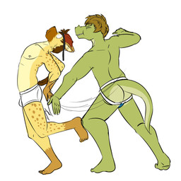 anthro backwards_baseball_cap backwards_hat baseball_cap briefs butt butt_slap clothed clothing duo hat headgear headwear jockstrap jockstrap_only male male/male motion_lines nipples pain slap spanked_butt spanking standing tighty_whities topless underwear underwear_only white_briefs white_clothing white_underwear fuze fuzeyeen gabriel_(fuze) alligator alligatorid crocodilian hyena mammal reptile scalie spotted_hyena 1:1 hi_res