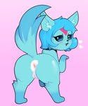 blue_body blue_fur blue_hair blush butt female feral fur genitals hair presenting pussy solo razbunny mythology mythological_carbuncle mythological_creature hi_res