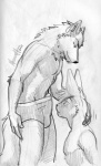 anthro blush briefs bulge clothing crotch_sniffing duo erection genitals male male/male penis sniffing tail underwear meesh killerbunnys canid canine canis lagomorph leporid mammal rabbit wolf digital_media_(artwork) monochrome traditional_media_(artwork)