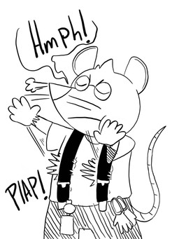 5_fingers anthro biped bottomwear clothing dialogue eyes_closed eyewear fingers glasses goggles humanoid_hands male pants rodent_tail shirt simple_background solo standing suspenders tail text topwear white_background kanpukugu mammal mouse murid murine rodent 2025 3:4 english_text hi_res monochrome