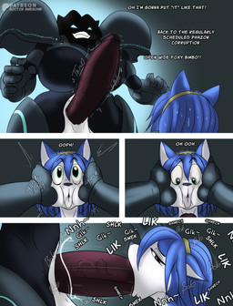 anthro anthrofied armor bodysuit both_hands_on_head breasts clothing deep_throating fellatio female forced forced_fellatio forced_oral genitals hand_on_head intersex not_the_face_of_mercy oral penetration penile penis self_insert sex skinsuit text tight_clothing doctor_awesome metroid metroid_prime nintendo dark_samus mammal mephitid skunk absurd_res comic english_text hi_res