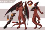 black_pawpads black_wings countershading cybernetics horn machine male membrane_(anatomy) membranous_wings pawpads red_body solo standing tail wings holtz mythology lacyus_eryx dragon mythological_creature mythological_scalie scalie 3:2 model_sheet