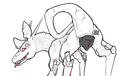 animal_genitalia animal_vulva anthro canine_genitalia canine_vulva cybernetics female feral genitals machine oil presenting presenting_vulva qr_code_on_butt solo vulva skushi panzerhund_(skushi) cyborg hi_res monochrome