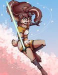 action_pose anthro blue_eyes breasts brown_body brown_fur brown_hair cheek_tuft cherry_blossom clothed clothing facial_tuft female flower fur glistening green_lightsaber hair lightsaber long_ears looking_at_viewer melee_weapon neck_tuft open_mouth plant pose prunus_(flower) scut_tail short_tail small_breasts solo tail tan_body tan_fur tuft weapon huandoodles star_wars star_wars_visions lop_(star_wars_visions) lagomorph lepi leporid mammal rabbit 2023 hi_res