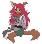 anthro bottomwear clothing duo female feral hug sitting skirt unknown_artist prostokvashino tama-tama hybrid