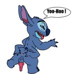 4_arms 4_fingers anus balls blue_body blue_claws blue_fur blue_nose claws dialogue finger_claws fingers fur genitals head_tuft knot male multi_arm multi_limb notched_ear penis simple_background solo speech_bubble text tongue tongue_out tuft white_background vee_stitch disney lilo_and_stitch stitch_(lilo_and_stitch) alien experiment_(lilo_and_stitch)