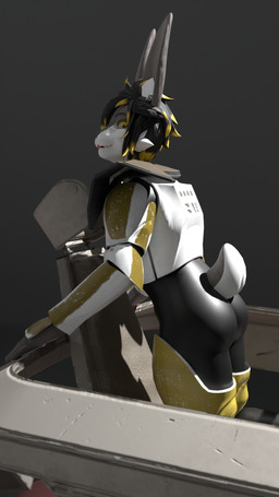 anthro black_hair blonde_hair freckled_face freckles fur grey_body grey_fur hair kneeling looking_at_viewer male pose solo white_body white_fur yellow_eyes jman7407 star_wars star_wars:_the_clone_wars lagomorph mammal 3d_(artwork) 9:16 digital_media_(artwork) hi_res pinup