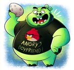 anthro beard belly big_belly clothing facial_hair green_body male overweight overweight_male shirt solo text text_on_clothing text_on_shirt text_on_topwear topwear john_vithor angry_birds rovio_entertainment sega the_angry_birds_movie king_leonard_mudbeard pig_(angry_birds) red_(angry_birds) domestic_pig mammal suid suine sus_(pig) 2022 english_text