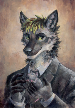 5_fingers ambiguous_feral ambiguous_gender anthro biped black_body black_clothing black_fur black_necktie black_nose black_suit black_suit_jacket blonde_hair blonde_highlights brown_eyes brown_hair cheek_tuft claws clothed clothed_male clothing collared_shirt countershading dress_shirt duo facial_tuft feral finger_claws fingers fully_clothed fully_clothed_male fur grey_body grey_fur grey_inner_ear_fluff hair highlights_(coloring) inner_ear_fluff looking_aside male male_anthro necktie quadruped shirt short_hair simple_background smile suit text topwear tuft whisker_spots whiskers white_body white_dress_shirt white_fur yellow_sclera akatan_art mugamma canid canine canis domestic_dog german_shepherd herding_dog mammal mouse murid murine pastoral_dog rodent 2025 acrylic_painting_(artwork) artist_name dated hi_res painting_(artwork) traditional_media_(artwork) traditional_painting_(artwork)