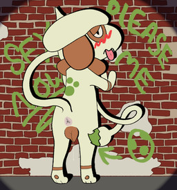 animal_genitalia animal_vulva anthro anus bedroom_eyes blush bodily_fluids brick canine_genitalia canine_vulva female genital_fluids genitals graffiti hard_shadows looking_at_viewer looking_back narrowed_eyes rear_view seductive solo standing_on_toes tongue tongue_out vaginal_fluids vulva foggypaws nintendo pokemon generation_2_pokemon pokemon_(species) smeargle absurd_res hi_res