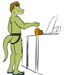 1:1 2017 alligator alligatorid anthro butt clothed clothing crocodilian discarded_clothing flip_flops footwear fuze gabriel_(fuze) hi_res jockstrap jockstrap_only laundry male reptile sandals scalie shoes solo topless underwear underwear_only