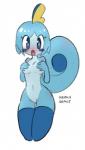 anthro anthrofied blue_cheeks blue_eyes blue_hair blush breasts covering covering_breasts covering_self female hair mostly_nude navel non-mammal_breasts pokemorph pupils rosy_cheeks simple_background solo white_background white_pupils krishadraws nintendo pokemon generation_8_pokemon pokemon_(species) reptile scalie sobble 2019