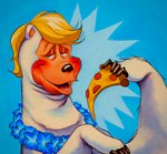 anthro blue_background flower_necklace food holding_food holding_object looking_aside male pizza simple_background solo daisiloou creative_engineering_incorporated showbiz_pizza_place the_rock-afire_explosion beach_bear bear mammal polar_bear ursine hi_res