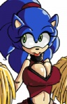 anthro anthrofied big_breasts blue_hair breasts cheerleader cleavage clothed clothing crossgender female fully_clothed green_eyes hair jiggling mtf_crossgender nipple_outline pom_poms solo missphase sega sonic_the_hedgehog_(series) sonic_the_hedgehog eulipotyphlan hedgehog mammal animated low_res short_playtime thumbnail