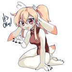 1:1 4_toes 5_fingers :3 absurd_res ahoge anthro barefoot big_eyes blonde_hair blush breasts brown_eyes claws clothed clothing comforting cute_expression cute_eyes dialogue english_text feet female finger_claws fingers fur hair heart_ahoge heart_in_mouth hi_res hindpaw humanoid_hands kneeling lagomorph leotard leporid looking_at_viewer mammal open_:3 open_mouth open_smile paws pink_body pink_fur pink_hair ponytail psibunny rabbit reassuring scut_tail short_tail simple_background sleeveless_sweater sleeveless_turtleneck small_waist smile smiling_at_viewer soles solo tail talking_to_viewer text toe_claws toes topwear white_background white_body white_fur