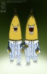 ambiguous_gender banana beady_eyes black_eyes clothed clothing duo food footwear fruit grin nightmare_fuel not_furry open_mouth pajamas plant shoes slippers smile teeth conditional_dnp jollyjack bananas_in_pyjamas b1_(bananas_in_pyjamas) b2_(bananas_in_pyjamas) elemental_creature flora_fauna food_creature humanoid living_fruit 2011