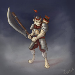 abs anthro armor axe clothed clothing fantasy fur headgear helmet male melee_weapon muscular muscular_anthro muscular_male simple_background solo standing stripes warrior weapon white_body white_fur foxyghost felid mammal pantherine tiger 1:1 2019 absurd_res hi_res