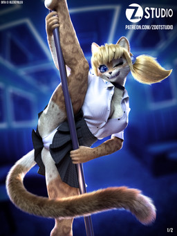 5_fingers anthro bent_leg big_breasts biped black_nose blonde_hair blue_eyes blurred_background bottomwear breasts brown_body brown_fur butt camel_toe cleavage clothed clothing collar dancing dutch_angle eyelashes female fingers flexible frilly frilly_clothing frilly_panties frilly_underwear front_view fully_clothed fur fur_markings groin_dips hair looking_at_viewer markings on_one_leg one_eye_closed one_leg_up panties pigtails pole pole_dancing raised_leg skirt small_waist smile solo splits spread_legs spreading standing text underwear upskirt vertical vertical_splits whiskers white_clothing white_panties white_underwear wink zorryn dita_(olexey_oleg) felid feline jaguar mammal pantherine 3:4 3d_(artwork) absurd_res detailed digital_media_(artwork) hi_res portrait three-quarter_portrait url