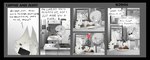 anthro bad_cooking black_nose cooking dialogue duo food heart_symbol inside kitchen lupine_and_scott male pancake plate selective_coloring text ayato albert_lupine scott_(ayato) alien canid canine canis mammal wolf english_text greyscale monochrome