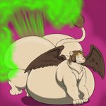 avian_wings belly belly_fetish big_belly big_butt bloat bloated brown_body brown_feathers brown_fur brown_mane bulk butt crown dewlap_(anatomy) engorged_belly engorged_butt fart fart_cloud fart_fetish fat_belly fat_thighs fat_tummy feathers feline_tail female feral fur gas gas_inflation gassy gold_crown green_fart_cloud green_gas green_gas_cloud half-closed_eyes headgear huge_belly huge_butt huge_hips huge_thighs hyper hyper_belly hyper_butt hyper_fart hyper_hips hyper_thighs lying magenta_background mane morbidly_obese morbidly_obese_female morbidly_obese_feral narrowed_eyes neck_tuft obese obese_female obese_feral on_front overweight overweight_female overweight_feral pink_nose plump_thighs pudge smile solo swelling swollen_belly tail tail_tuft tan_body tan_fur teeth thick_body thick_thighs tuft wide_body wide_hips wings cheesecakegrenadier mythology eba_(ebaandina) felid mammal mythological_creature mythological_sphinx hi_res