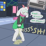 anthro barefoot blush bodily_fluids clothed clothing detailed_background eyewear feet genital_fluids glasses male male_peeing omorashi paws peeing scarf shaking solo standing trembling urine urine_pool watersports wetting white_body ritzcat deltarune undertale_(series) ralsei bovid caprine goat mammal 1:1 digital_media_(artwork) hi_res story story_at_source