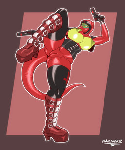 action_pose anthro bodysuit breasts camel_toe clothed clothing corset cross female female_anthro genitals gloves goth_boots gun handgun handwear holding_object holding_weapon inverted_cross jewelry latex latex_clothing latex_gloves latex_handwear latex_legwear latex_skinsuit latex_stockings legwear lingerie mask necklace nipples nun_habit occult_symbol pentagram pistol pose ranged_weapon religious_clothing skinsuit solo standing stockings symbol tight_clothing topless topless_anthro topless_female topwear vulva weapon maxner12 glock lazlo_becker lizard reptile scalie absurd_res hi_res