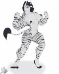 anthro featureless_crotch flexing male muscular muscular_anthro muscular_male nipple_piercing nipples nude pecs piercing solo standing pillowymounds sampson_(angrypotato96) equid equine mammal zebra hi_res