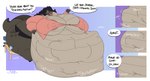 anthro anthro_pred belly belly_on_ground big_belly big_breasts blockage_(layout) blorp blouse bodily_noises bottomwear breasts burble_(sound_effect) button_(fastener) clothing creaking dialogue different_sound_effects digestion extended_sound_effect fatal_vore female female_pred four_frame_image four_frame_sequence furniture furniture_noises glorp hand_on_belly hand_on_own_belly huge_belly huge_breasts hyper hyper_belly hyper_breasts lips mass_vore muffled multiple_prey navel obese obese_anthro obese_female onomatopoeia oral_vore overweight overweight_anthro overweight_female pencil_skirt rumbling_stomach same_size_vore shortened_sound_effect skirt sound_effect_variant sound_effects speech_bubble straining_buttons struggling table talking_to_viewer text text_with_emanata thick_lips topwear unseen_prey vertical_blockage vore vowelless vowelless_vocalization jangleforks gertrude_(karps) crocodile crocodilian reptile scalie absurd_res comic digital_media_(artwork) english_text hi_res sequence