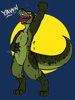 3_toes 4_fingers ambiguous_gender anthro emanata eyes_closed featureless_crotch feet fingers forked_tongue green_body green_scales green_spots markings nude open_mouth raised_arm red_tongue scales scratching simple_background solo spots spotted_body tail teeth text thick_tail toes tongue tongue_out yawn trout_(artist) lizard reptile scalie 2020 3:4 aliasing alpha_channel digital_media_(artwork) english_text hi_res signature