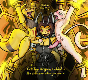 anthro ball_tugging balls bdsm bodily_fluids bondage bound breasts count cum distressed dominant dominant_female female female_anthro genital_fluids genitals group humanoid_genitalia humanoid_penis leaking_cum looking_pleasured male male/female moan open_mouth orgasm_count penis red_eyes submissive submissive_male tears tongue tongue_out trio exophile nintendo pokemon beedrill generation_1_pokemon kadabra legendary_pokemon mew_(pokemon) pokemon_(species) hi_res