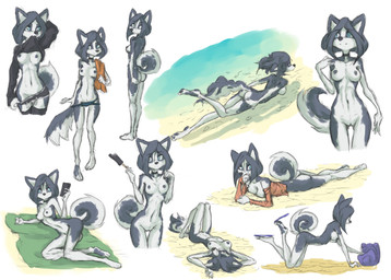 4_toes all_fours anthro areola backpack barefoot beach beach_towel bikini bikini_bottom black_areola black_nipples black_nose black_pawpads blue_eyes bottomless bottomwear breasts butt cellphone choker clothed clothing clothing_lift clothing_pull curled_tail dessert electronics feet female flashing flip_flops food footwear fur genitals grey_body grey_fur grey_hair hair holding_cellphone holding_food holding_object holding_phone holding_popsicle holding_smartphone ice_cream jewelry long_hair looking_at_viewer looking_back lying midriff mouth_hold multicolored_body multicolored_fur multiple_poses navel necklace nipples no_underwear nude on_back on_front on_side pawpads phone plantigrade popsicle pose raised_arm raised_arms sand sandals seaside shirt shirt_lift shoes shorts simple_background smartphone soles solo standing swimwear tail toes topless topwear towel two-piece_swimsuit two_tone_body two_tone_fur underwater undressing vulva water wet white_background white_body white_fur tinygaypirate suvi_(tinygaypirate) canid canine canis domestic_dog husky mammal nordic_sled_dog spitz absurd_res hi_res multiple_images unavailable_at_source