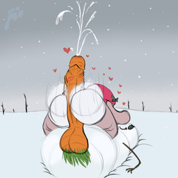 anthro beret big_penis bodily_fluids butt carrot carrot_penis clothing cum duo female food foreskin genital_fluids genitals hat headgear headwear heart_symbol hot_dogging huge_penis humanoid_genitalia humanoid_penis kiss_mark male male/female penis plant sex snowman vegetable white_body winter sysdott rosianna_rabbit lagomorph leporid mammal rabbit 1:1 hi_res