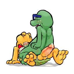 anthro balls barefoot bodily_fluids bow_(feature) bow_tie butt cum cum_from_mouth cum_in_mouth cum_inside dripping duo erection eyes_closed eyewear feet fellatio genital_fluids genitals glasses humanoid_genitalia humanoid_penis lying male male/male male_penetrated male_penetrating male_penetrating_male nude on_back open_mouth oral oral_penetration orgasm_face penetration penile penis precum rear_view reclining sex shell-less simple_background straddling white_background redemption3445 nickelodeon rocko's_modern_life terry_fator filburt_shellbach winston_the_impersonating_turtle reptile scalie turtle 1:1 hi_res