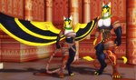 anthro armor breasts claws clothing duo egyptian female inner_ear_fluff long_tail male mask spread_wings standing tail tail_tuft toe_claws tuft wings wraps yellow_claws undeadkitty13 mythology avian gryphon mythological_avian mythological_creature hi_res