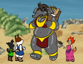 age_difference anklet anthro armlet big_breasts black_body black_ears black_fur black_hair black_tail blue_clothing blue_robe bottomwear bra bracelet breasts brown_anklets brown_body brown_bra brown_bracelet brown_clothing brown_ears brown_footwear brown_fur brown_hair brown_shoes brown_tail brown_underwear carrying_another clothing collar dress elderly elderly_anthro elderly_male female footwear fur gold_(metal) gold_anklet gold_armlet gold_collar gold_jewelry green_clothing green_eyes green_robe grey_body grey_ears grey_hair grey_skin group hair half-closed_eyes hands_behind_head hands_behind_own_head jewelry loincloth looking_at_another male metal_collar multicolored_body multicolored_bra multicolored_clothing multicolored_fur multicolored_underwear narrowed_eyes orange_ears orange_eyes orange_hair orange_tail outside proboscis_(anatomy) purple_clothing purple_dress robe seat shoes sitting sitting_on_seat size_difference surprised tail trunk_(anatomy) two_tone_body two_tone_bra two_tone_clothing two_tone_fur two_tone_tail two_tone_underwear underwear white_clothing white_robe white_tail yellow_bra yellow_clothing yellow_underwear young young_anthro young_male younger_male charliepops charlie_(charliepops) sammy_(charliepops) canid canine canis domestic_cat domestic_dog elephant elephantid felid feline felis mammal proboscidean 2026 absurd_res digital_media_(artwork) hi_res