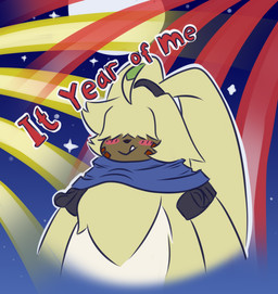 anthro ears_as_hair fur hair hair_over_eyes long_ears male moon night ponytail_ears scarf sky solo star starry_sky yellow_body yellow_fur tanean bandai_namco chinese_zodiac digimon new_year_2023 year_of_the_rabbit angoramon digimon_(species) lagomorph mammal 2023 source_request