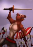 anthro army axe battle fight flag hammer medieval melee_weapon solo sword tools war weapon gangstaguru mammal mustelid hi_res