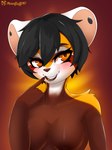 anthro big_breasts black_hair breasts brown_body brown_fur ear_piercing featureless_breasts female fur hair nipples orange_body orange_eyes orange_fur piercing smile solo white_body white_fur moonfluffmf may_sanderson ailurid mammal red_panda 3:4 absurd_res hi_res