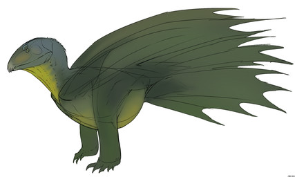 ambiguous_gender beak belly big_belly biped dewlap_(anatomy) feral green_body leaf leaf_tail leaf_wings looking_at_viewer membrane_(anatomy) membranous_tail membranous_wings multicolored_body neck_tuft plant plantigrade segmented_eyes simple_background solo tail teeth toothed_beak tuft unusual_anatomy unusual_wings white_background wings yellow_belly yellow_neck zw3 elemental_creature flora_fauna hi_res