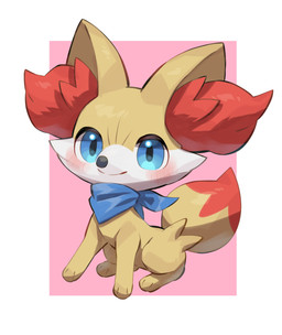 ambiguous_gender blue_eyes blue_kerchief blue_neckerchief blush cheek_tuft dipstick_tail facial_tuft feral fur inner_ear_fluff kerchief looking_at_viewer markings multicolored_body multicolored_fur neckerchief neckwear paws pink_background red_body red_fur red_inner_ear_fluff red_tail simple_background sitting smile solo tail tail_markings tuft white_background white_body white_fur yellow_body yellow_ears yellow_fur yellow_tail nullma nintendo pmd:_icma pokemon pokemon_mystery_dungeon spike_chunsoft lir_(icma) canid canine fennekin generation_6_pokemon mammal pokemon_(species) 2026 absurd_res digital_media_(artwork) hi_res