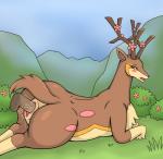 2014 antlers balls bestiality blush bodily_fluids brown_body brown_fur butt deer disembodied_penis duo erection fang_asian female female_focus female_on_human female_penetrated feral flower fur generation_5_pokemon genital_fluids genitals grass hi_res horn human human_on_feral human_penetrating interspecies looking_at_viewer looking_back lying male male/female male_on_feral male_penetrating male_penetrating_female mammal nintendo nude on_back open_mouth orange_eyes penetration penile penile_penetration penis penis_in_pussy plant pokemon pokemon_(species) pussy pussy_juice_on_penis sawsbuck sex solo_focus spring_sawsbuck tongue vaginal vaginal_fluids vaginal_penetration