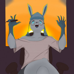 5_fingers anthro blue_body blue_eyes blue_fur blue_tongue chair clothed clothing crossed_legs eyewear fangs femboy fingers fur furniture glasses looking_at_viewer male off-shoulder_top on_chair sitting sitting_on_chair solo stylus sun sunset teeth tongue wearing_glasses window lebio absolute_cinema nintendo pokemon eeveelution generation_4_pokemon glaceon pokemon_(species) 1:1 hi_res icon meme