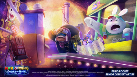 anthro band-aid band-aid_on_face bandage bandage_on_face black_eyes blonde_hair blue_clothing blue_coat blue_topwear boat bowl brown_facial_hair brown_mustache buckteeth buckteeth_(lower_incisors) building button_(fastener) cash_register clothed clothed_anthro clothed_female clothed_male clothing coat container crown dress eye_contact facial_hair female female_anthro floppy_ears fully_clothed fully_clothed_anthro fully_clothed_male fur gas_pump gas_station gesture green_clothing green_shirt green_topwear group hair hand_gesture hand_on_own_head hat headgear headwear holding_map humped_back larger_anthro larger_male light long_ears looking_at_another looking_up lop_ears male male_anthro map messy_hair mitten_hands mustache noseless obese obese_anthro obese_male open_mouth overalls overweight overweight_anthro overweight_male pattern_clothing pattern_scarf peaked_cap pink_tongue plant pointing purple_scarf scarf shirt sign size_difference smaller_anthro smaller_female smaller_male space spacecraft standing star star_(shape) striped_clothing striped_scarf stripes tan_inner_ear teal_clothing teal_dress teeth text title tongue topwear trio vehicle visor_cap watercraft white_body white_clothing white_fur white_hat white_headwear year yellow_clothing yellow_overalls yellow_visor fabio_pochet mario_bros mario_plus_rabbids_sparks_of_hope nintendo raving_rabbids rayman_(series) ubisoft captain_orion rabbid_rosalina lagomorph mammal rabbid 16:9 2022 4k absurd_res artist_name colored crossover digital_drawing_(artwork) digital_media_(artwork) english_description english_text hi_res lighting official_art shaded widescreen